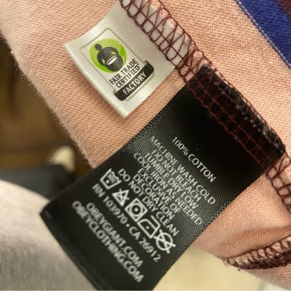 OBEY short sleeve pink tee with a few colours and stripes - Picture 5 of 7
